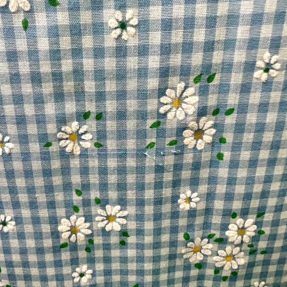Vintage 60s 70s Blue Gingham Flocked Daisy Empire Waist Dress - Size XS - Picture 9 of 9